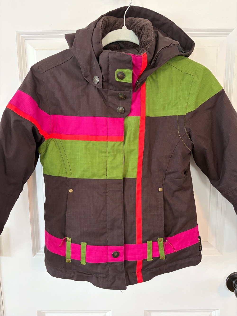 Obermeyer Brown Jacket with Pink & Green Colorblock Accents